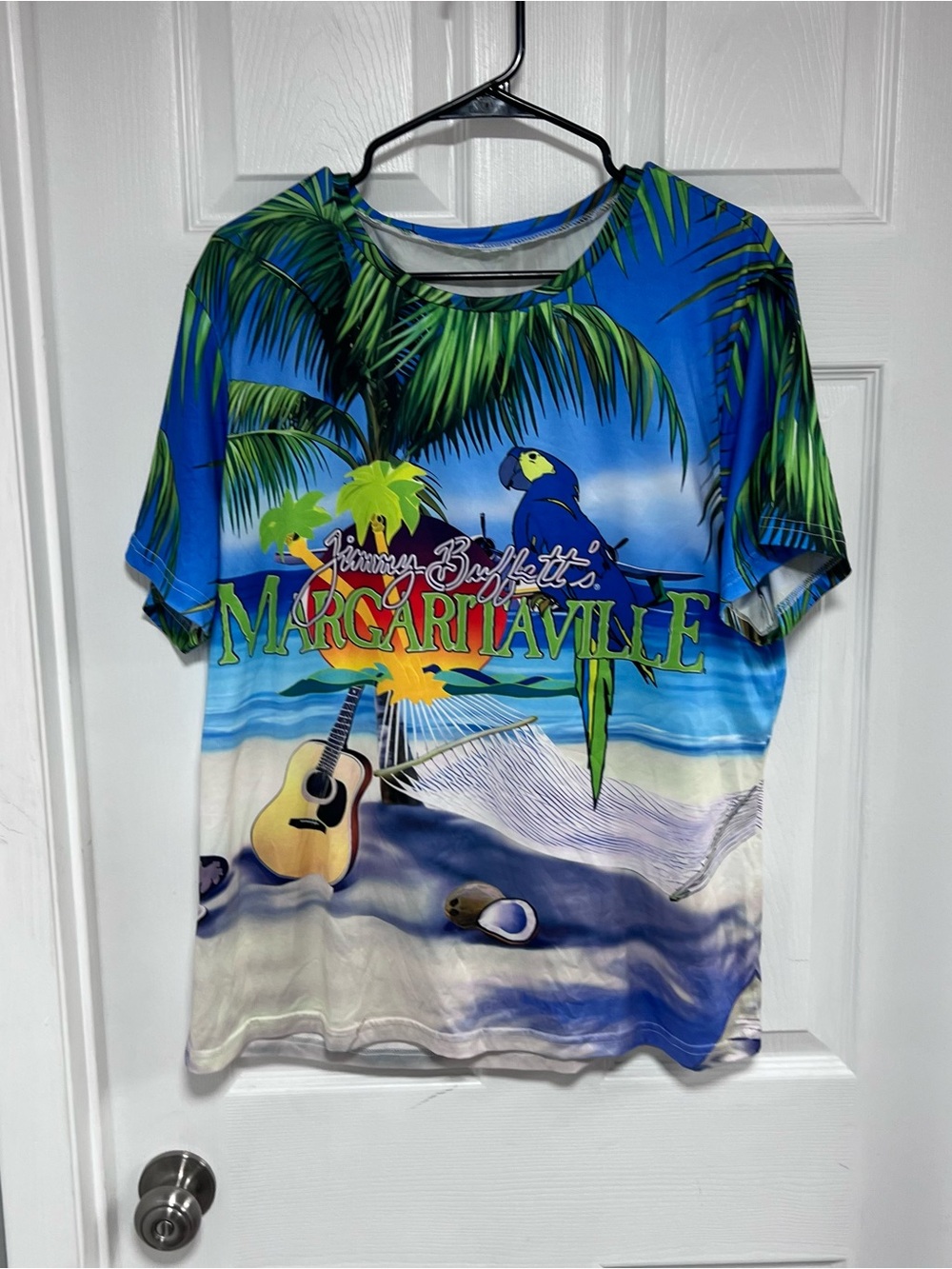 Margaritaville Tropical Parrot Beach Tee - Blue Green Yellow Size S